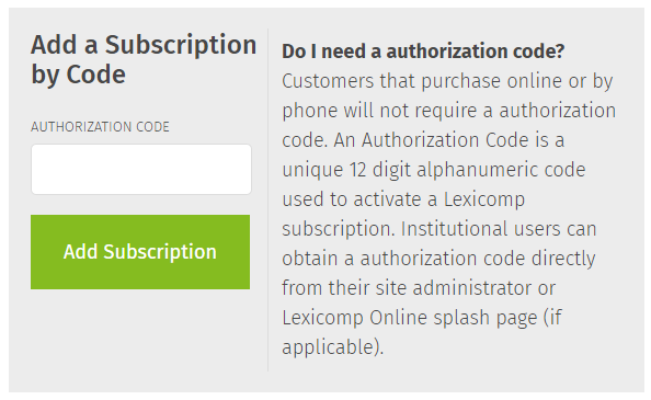 Add a Subscription by Code section